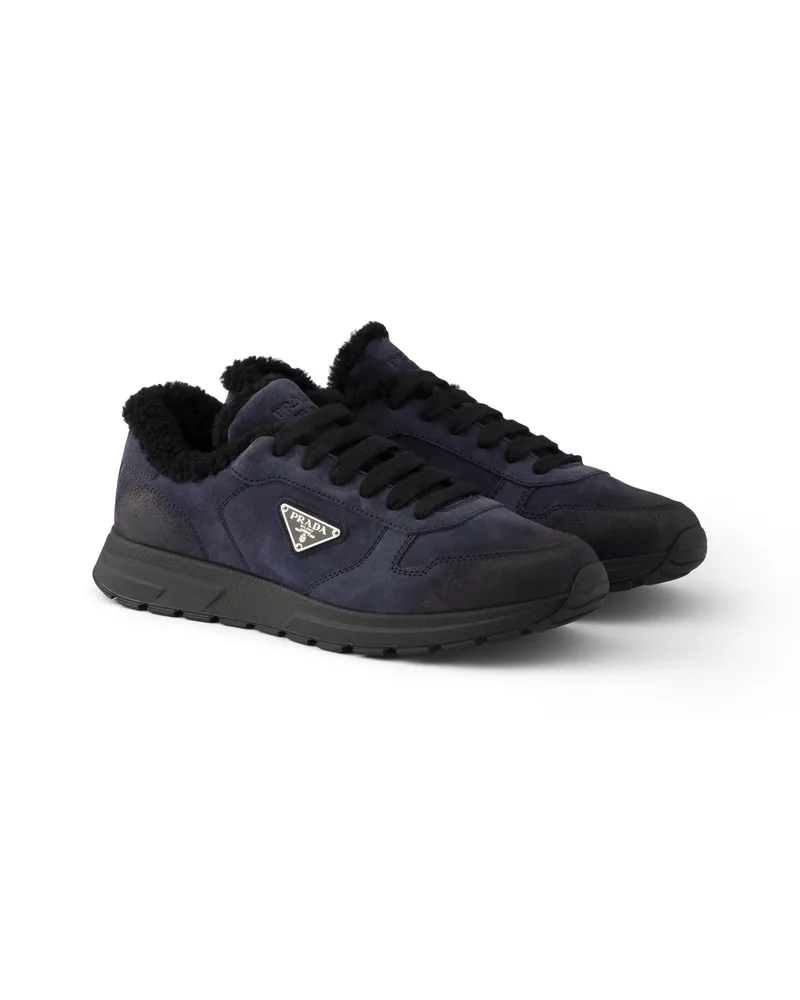 Prada Prax Sneaker Aus Gealtertem Veloursleder, Herren, Blau, Größe 12 Blau