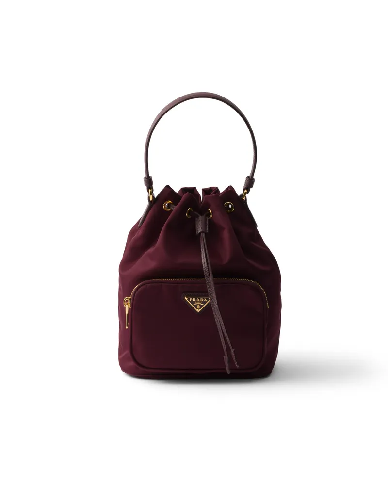 Prada Duet Bucket Bag Aus Re-nylon, Damen, Burgunderrot Burgunderrot