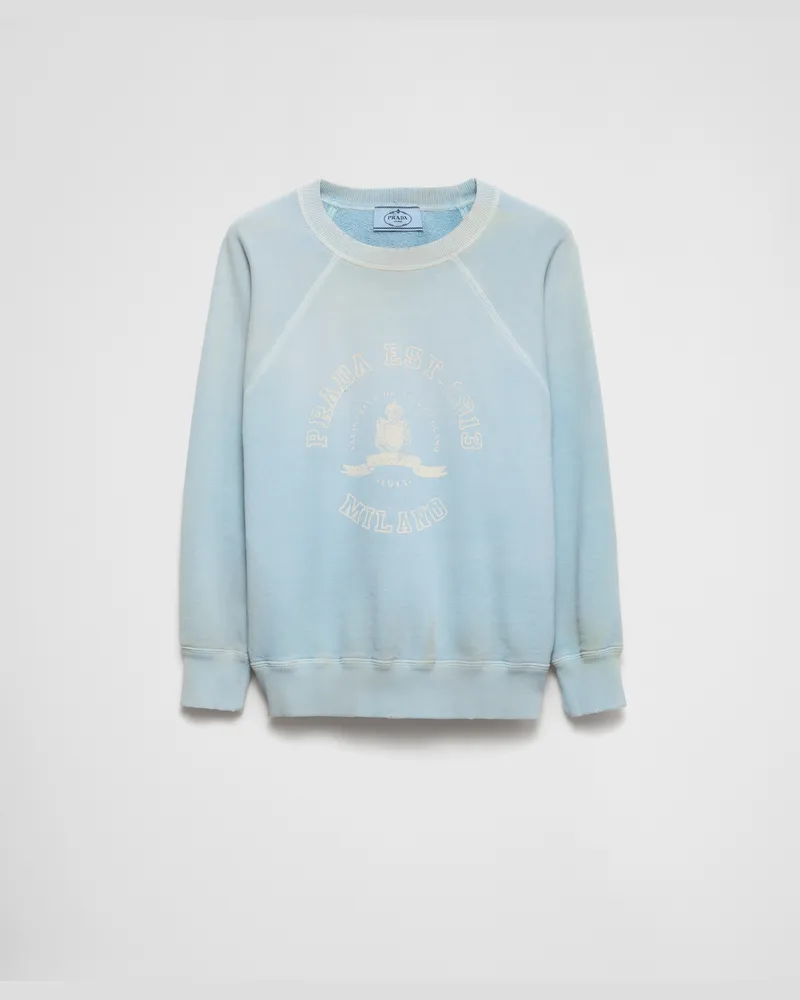 Prada Sweatshirt aus Baumwolle mit Rundhalsausschnitt Astralblau