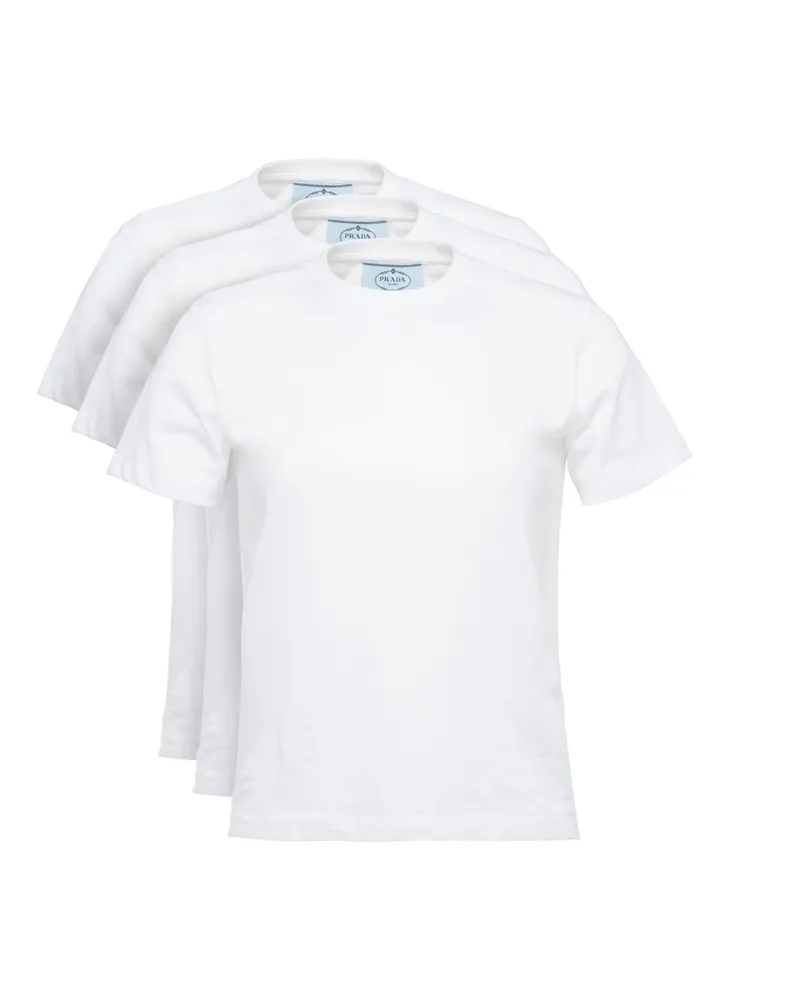 Prada T-shirts Aus Baumwolljersey, 3er-set, Damen, Weiss, Größe Weiss