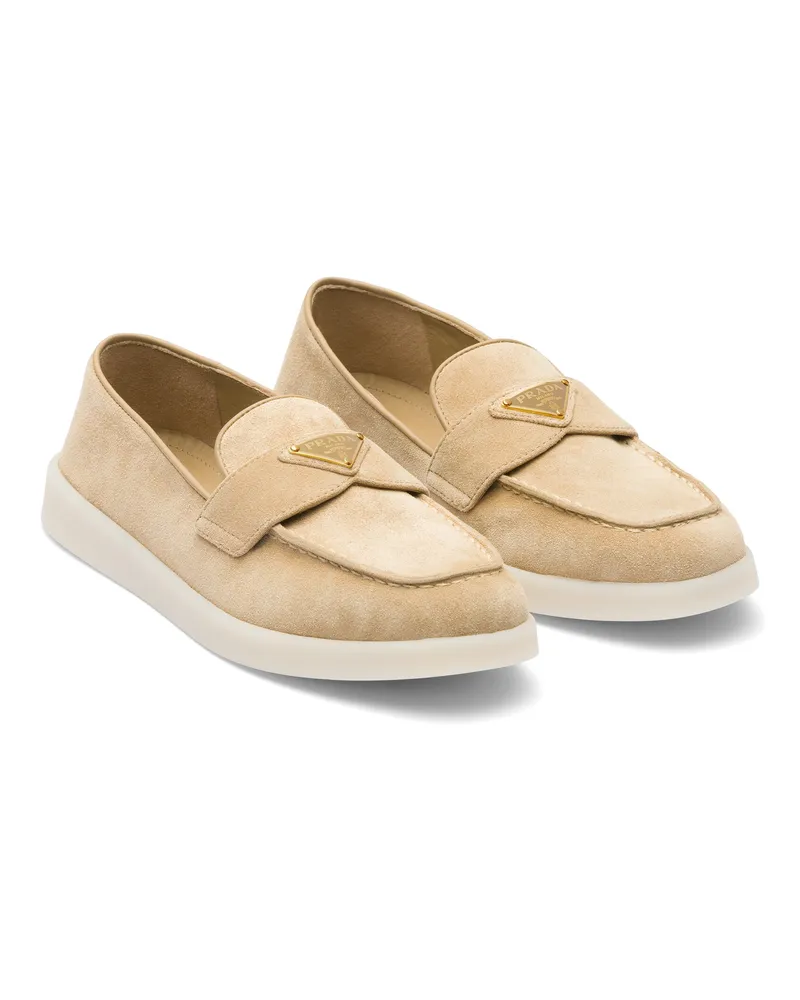 Prada Loafer Aus Wildleder, Damen, Ecru, Größe Ecru