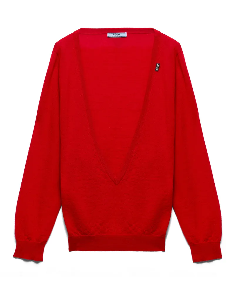 Prada Pullover Aus Kaschmir Mit V-ausschnitt, Damen, Rot, Größe Rot