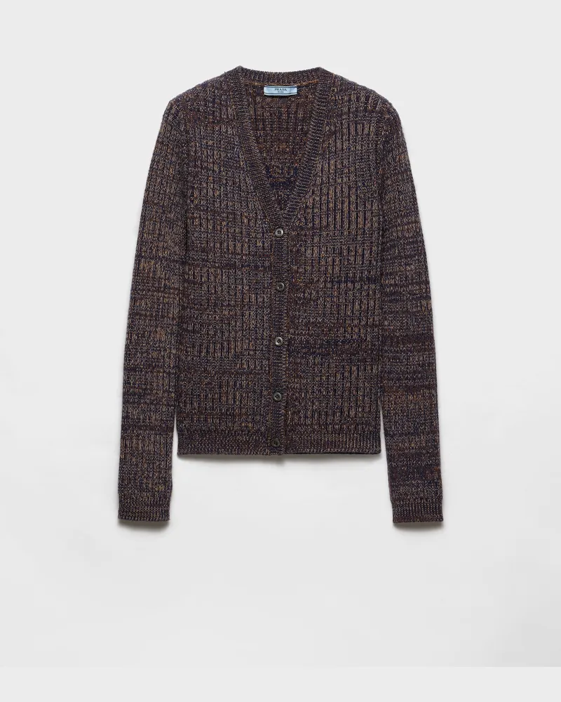 Prada Mouliné-Strickjacke aus Wolle Marineblau