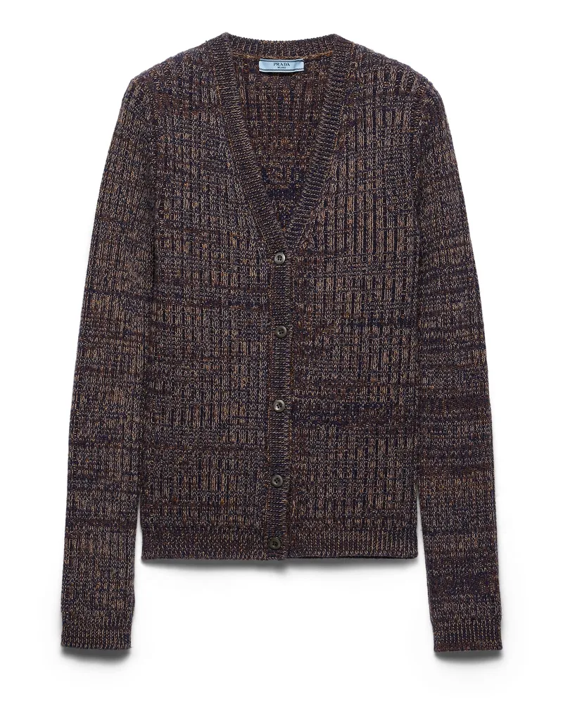 Prada Mouliné-strickjacke Aus Wolle, Damen, Marineblau/rost, Größe Marineblau