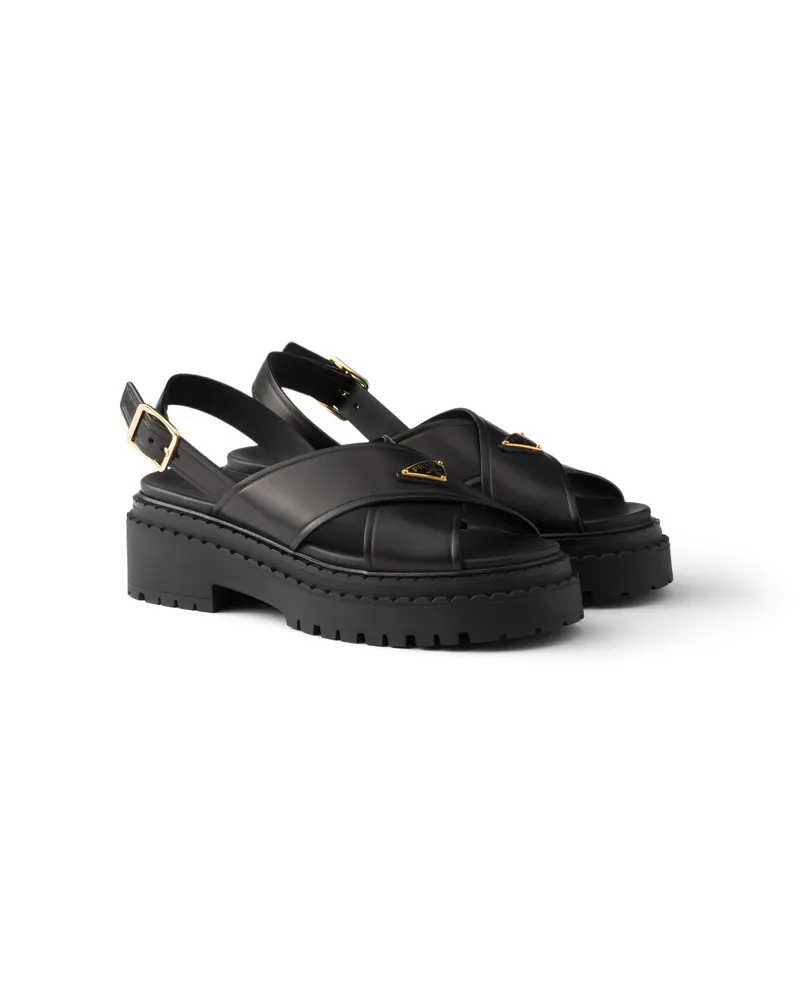 Prada Sandalen Aus Leder, Damen, Schwarz, Größe Schwarz