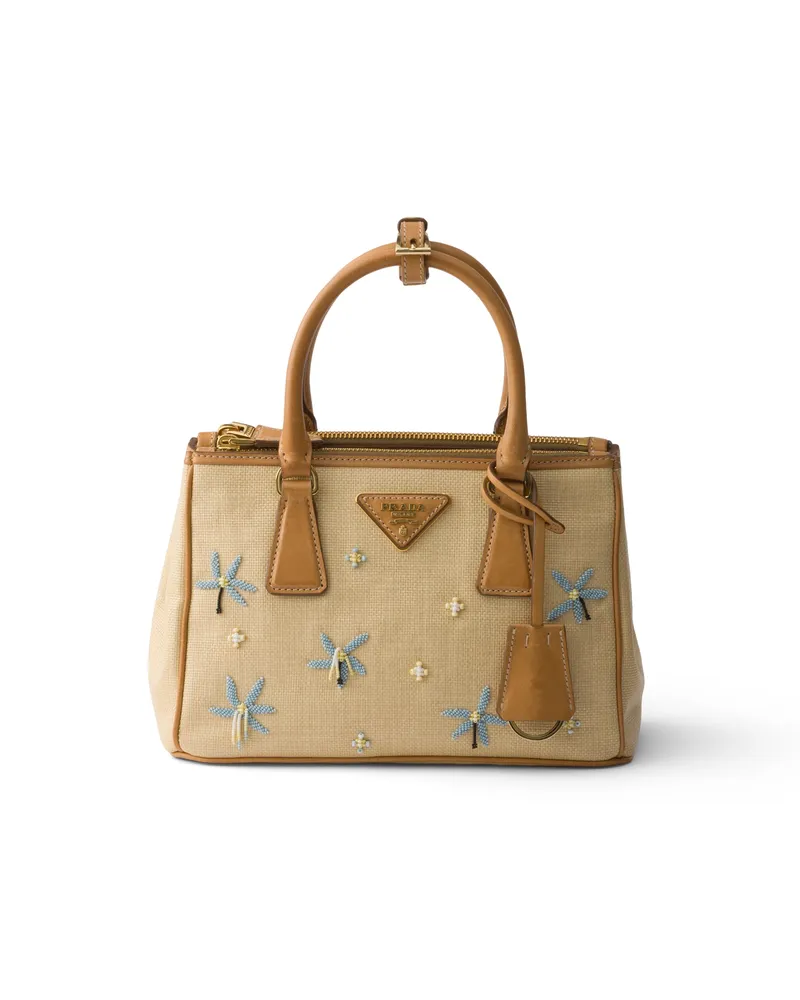 Prada Galleria Kleine Tasche Aus Besticktem Canvas Und Leder, Damen, Natur Natur