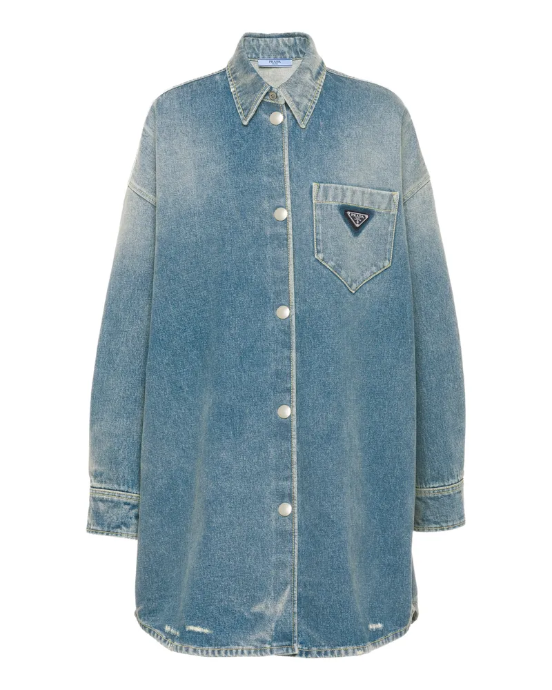 Prada Oversize-hemd Aus Bio-denim, Damen, Mittelblau, Größe Mittelblau
