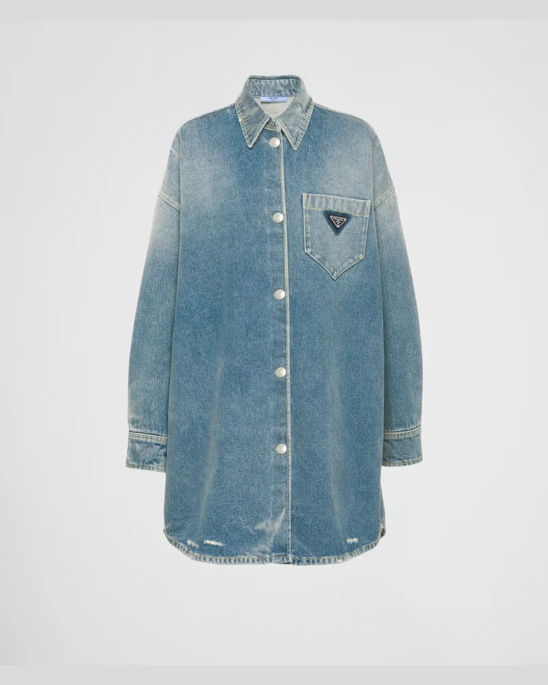 Prada Oversize-Hemd aus Bio-Denim Mittelblau