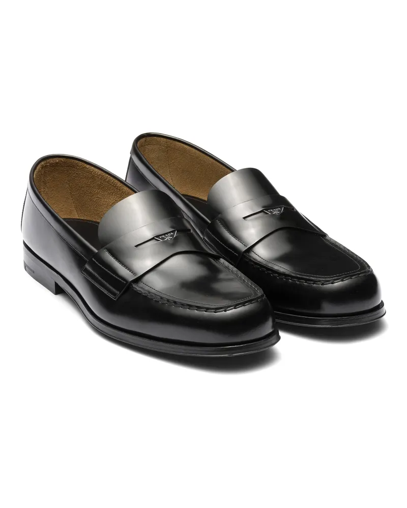 Prada Loafer Aus Gebürstetem Leder, Herren, Schwarz, Größe 10 Schwarz