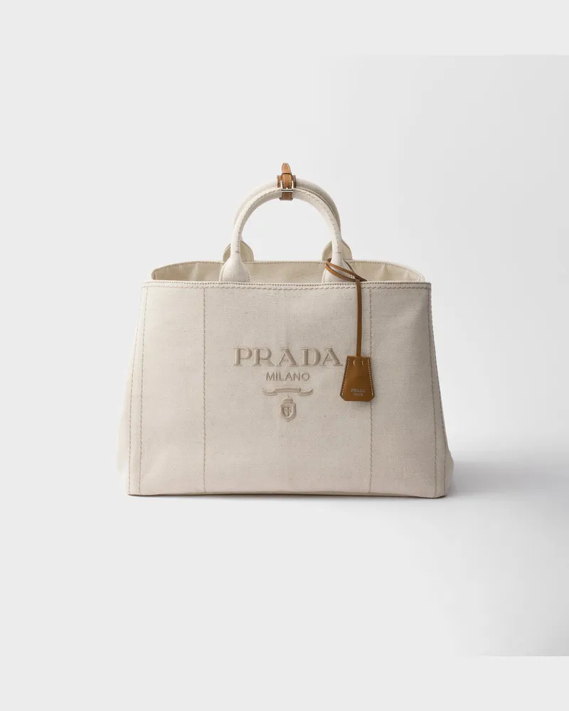 Prada Jardinière Extragroße Tote Bag aus Leinenmischgewebe Natur