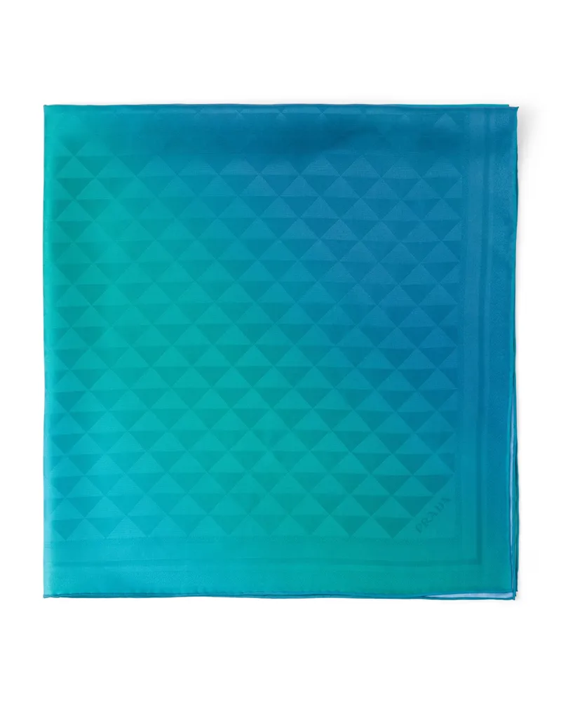 Prada Schal Aus Seidentwill Mit Print, 90 x 90, Damen, Türkis Türkis