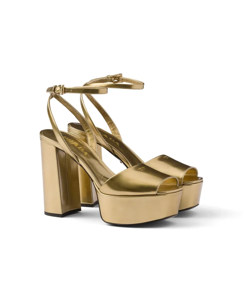 Prada Plateausandalen Aus Metallic-leder, Damen, Platin, Größe Platin