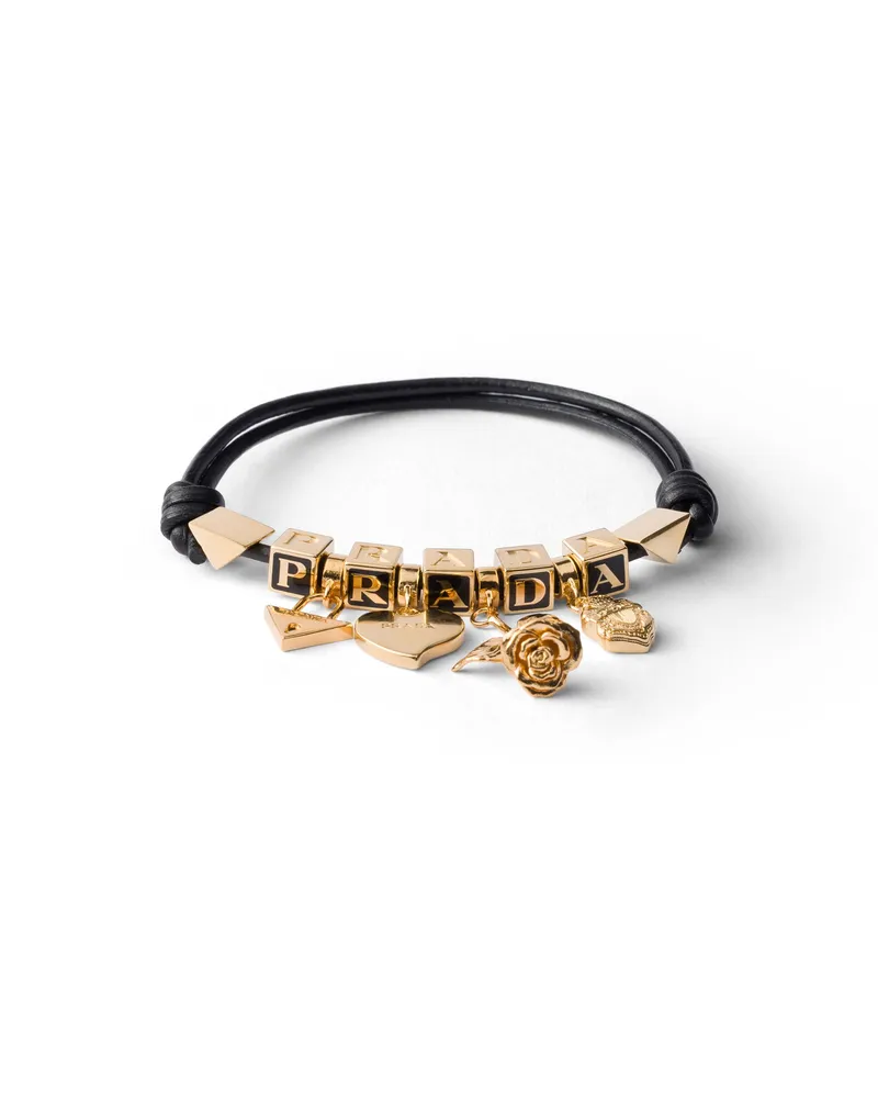 Prada Armband Aus Nappa-leder Und Metall, Damen, Schwarz Schwarz
