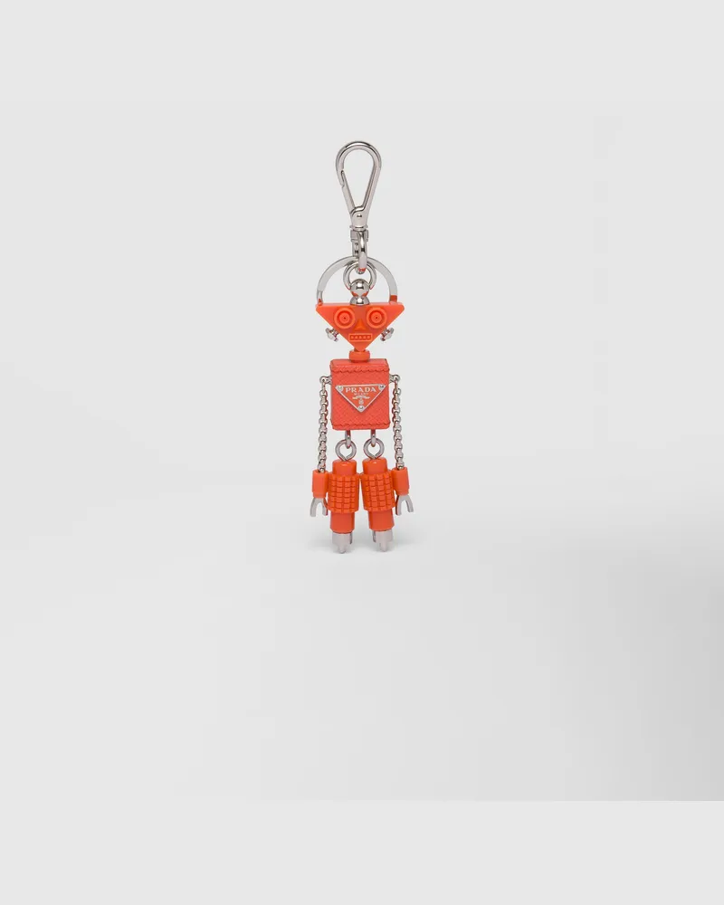 Prada Roboter-Taschenanhänger aus Saffiano-Leder Orange