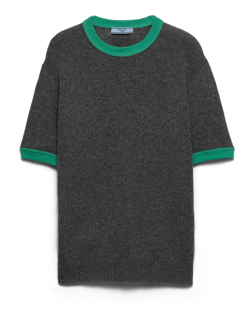 Prada Rundhalspullover Aus Kaschmir, Damen, Schiefer/grün, Größe Schiefer