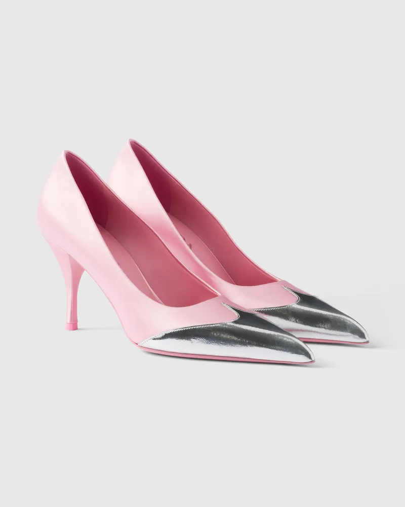 Prada Pumps aus Satin und Metallic-Leder Rosenblütenpink