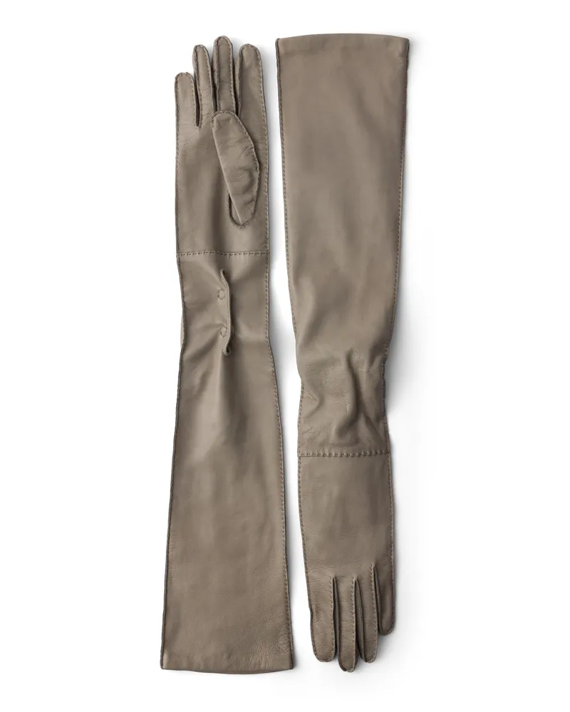 Prada Lederhandschuhe, Damen, Grau, Größe 8 Grau