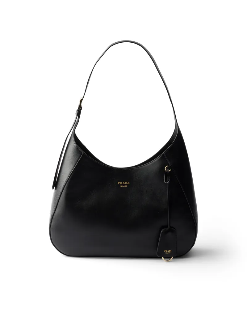 Prada Boogie Große Tasche Aus Leder, Damen, Schwarz Schwarz