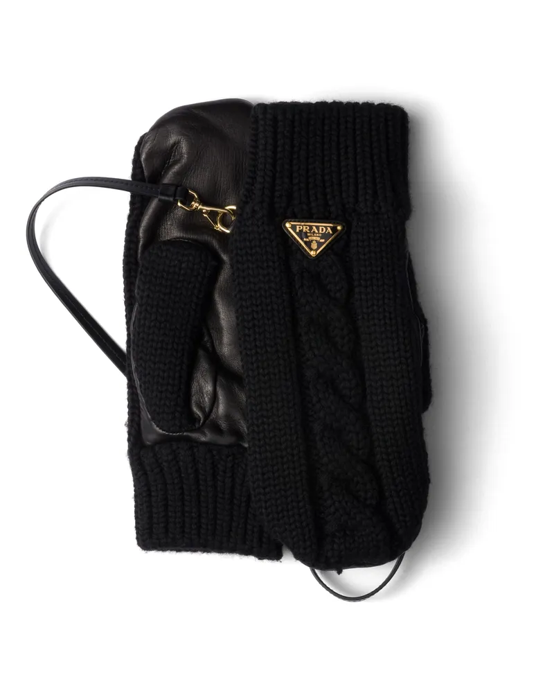 Prada Fäustlinge Aus Wolle Und Nappa-leder, Damen, Schwarz, Größe 9 Schwarz