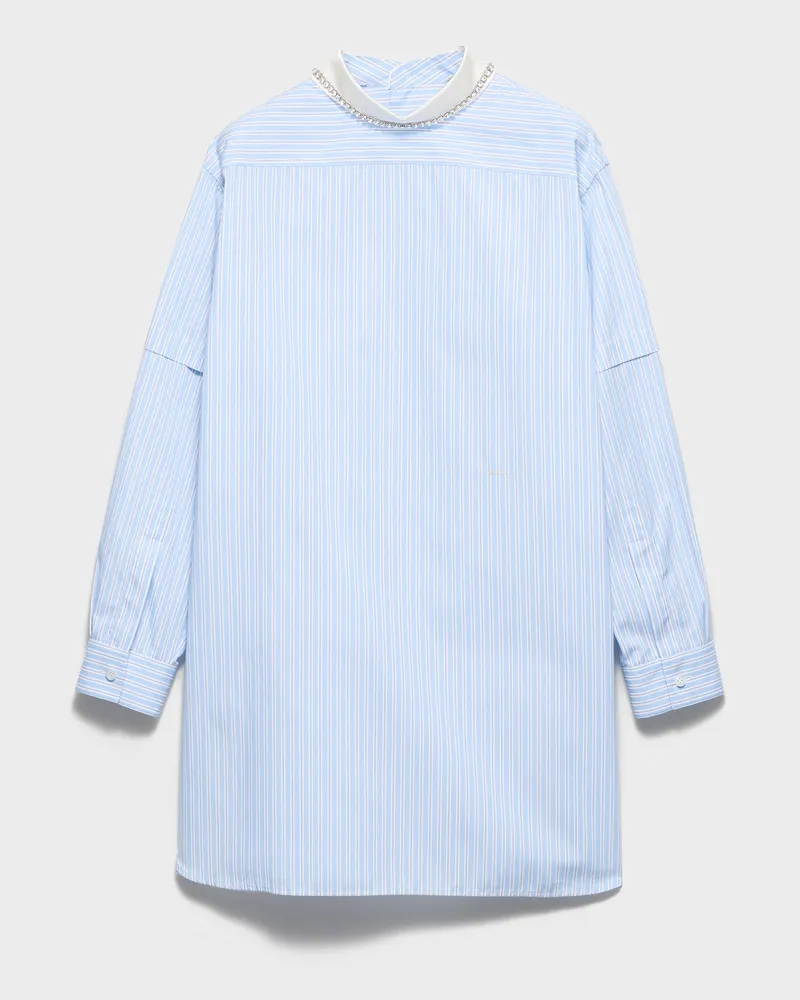 Prada Besticktes gestreiftes Top aus Popeline Himmelblau