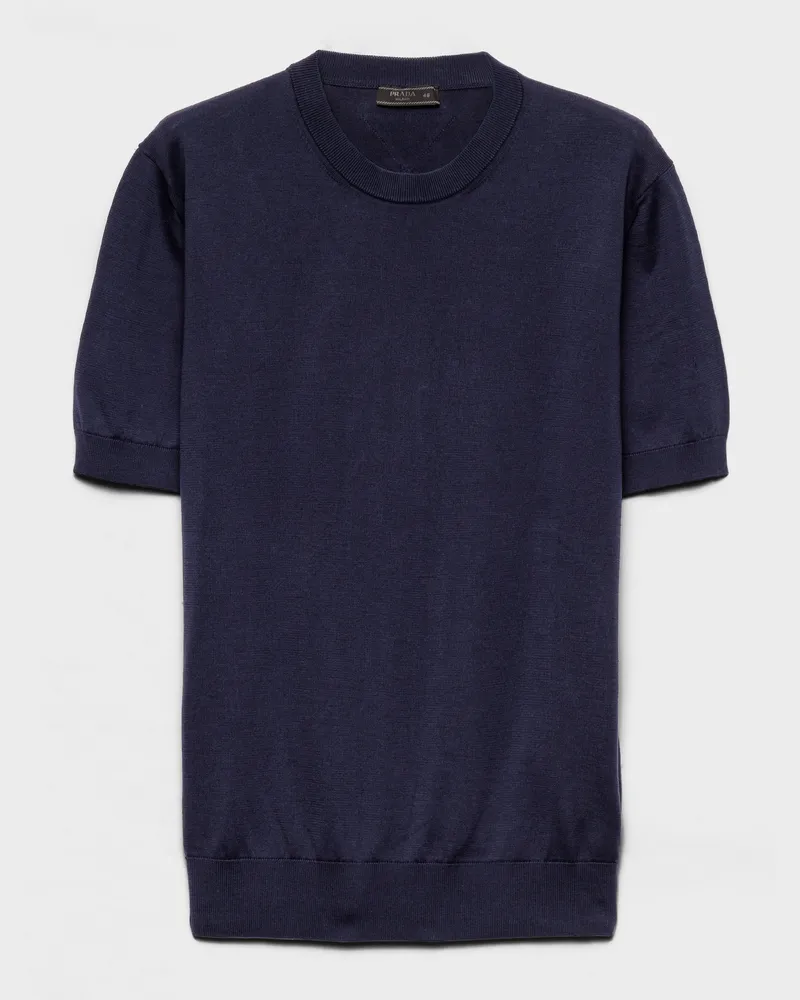 Prada Rundhalspullover aus Baumwolle Blau