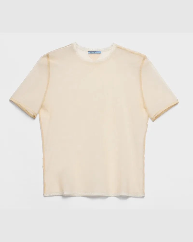 Prada T-Shirt aus Baumwoll-Tüll Natur