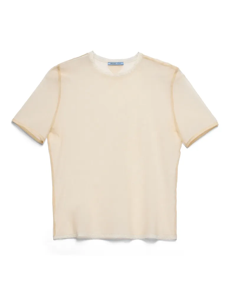 Prada T-shirt Aus Baumwoll-tüll, Damen, Natur, Größe Natur