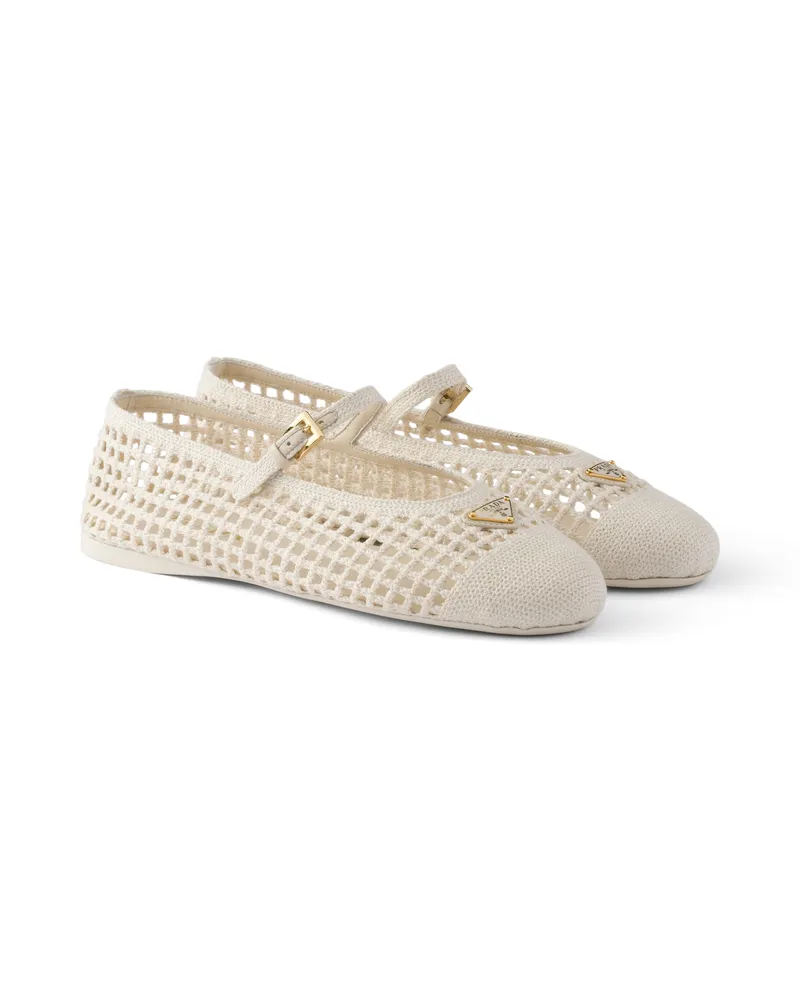 Prada Gehäkelte Ballerinas, Damen, Elfenbein, Größe Elfenbein