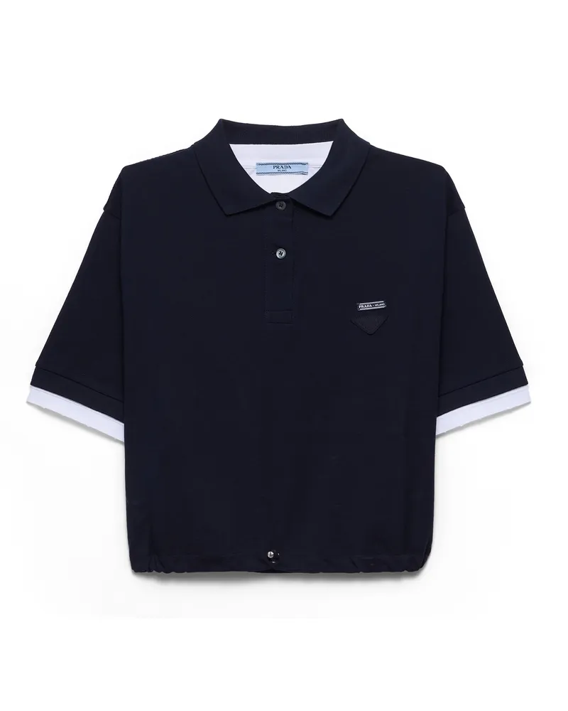 Prada Poloshirt Aus Piqué Und Jersey, Damen, Marineblau, Größe Marineblau