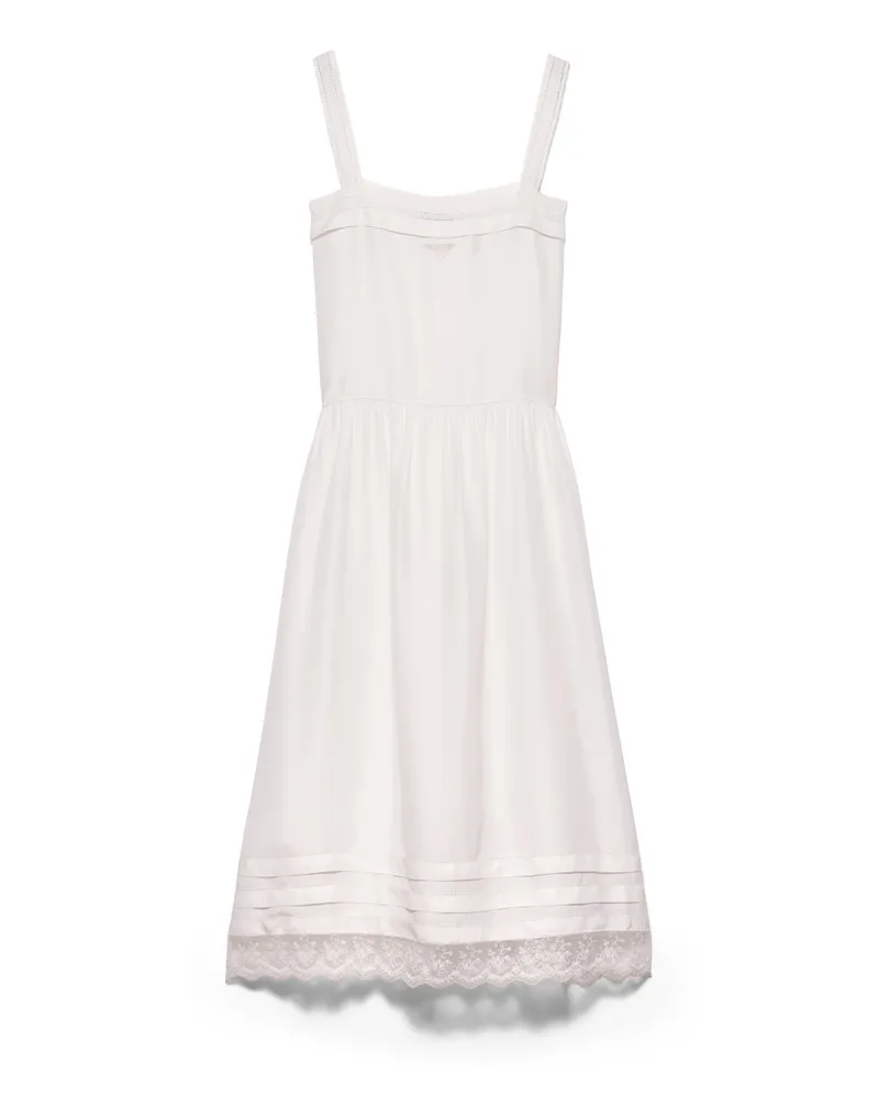 Prada Besticktes Kleid Aus Gewaschener Seide, Damen, Elfenbein, Größe Elfenbein