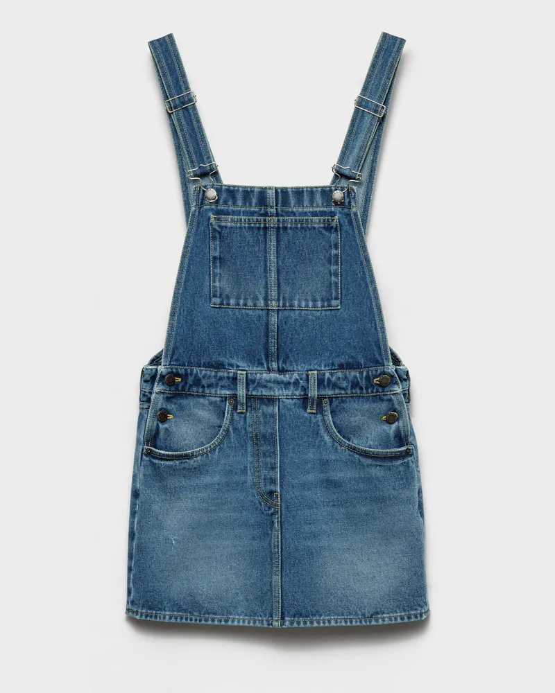 Prada Minikleid mit Latz aus Denim Hellblau