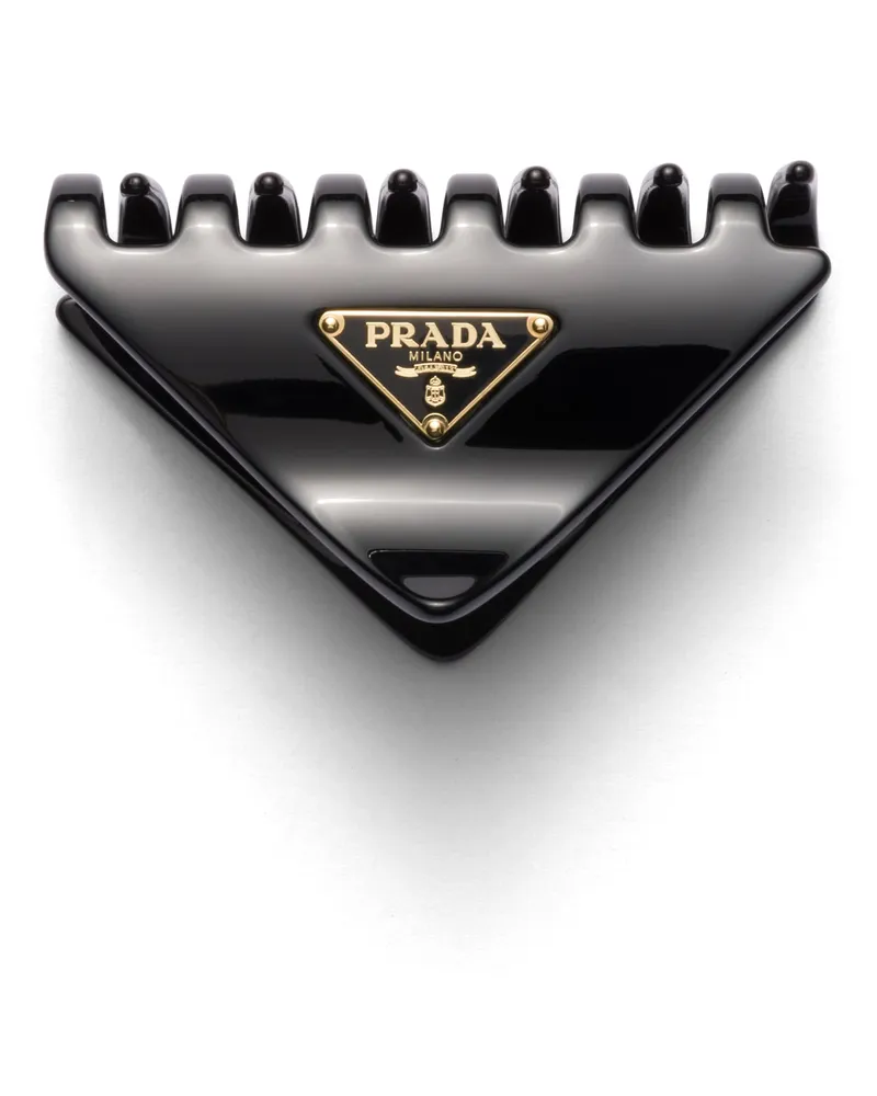 Prada Haarspange Mit Triangolo-logo, Damen, Schwarz Schwarz