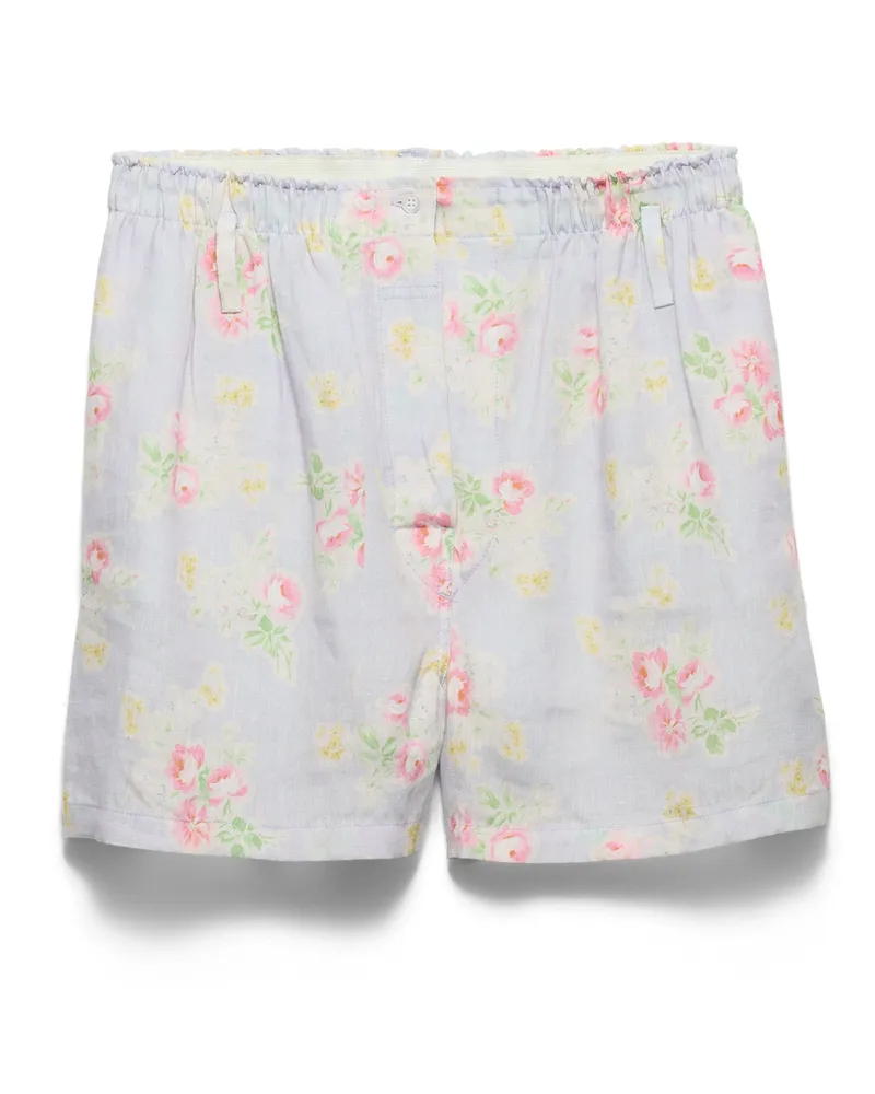 Prada Shorts Aus Altem Leinen Mit Blumenmuster, Damen, Astro-blau, Größe Astro-blau