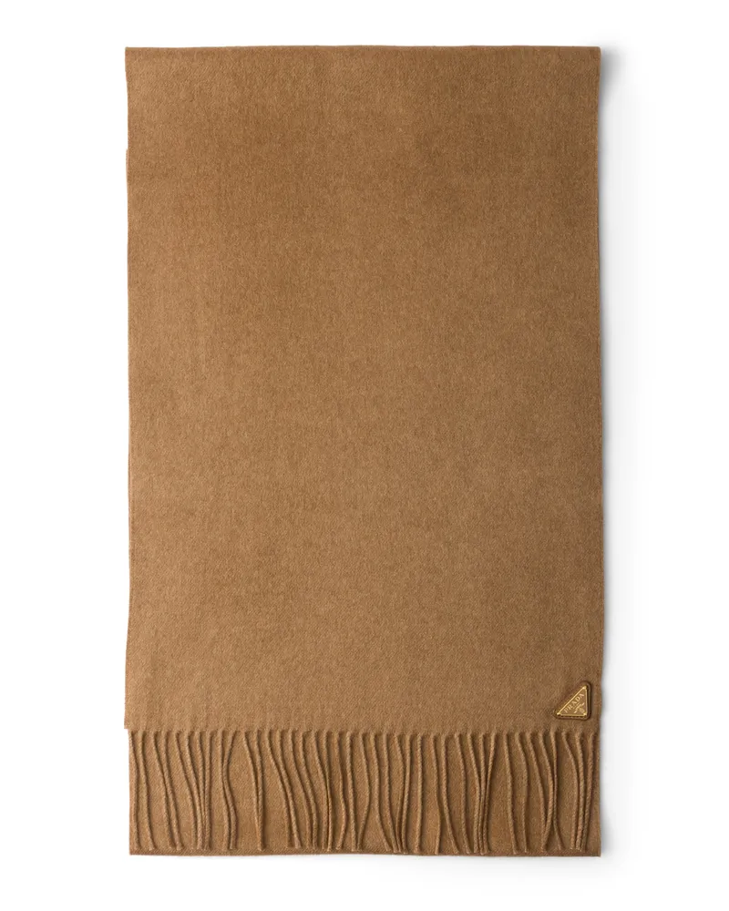 Prada Schal Aus Seide Und Kaschmir, Damen, Korkbeige+flaschengrün Korkbeige+flaschengrün