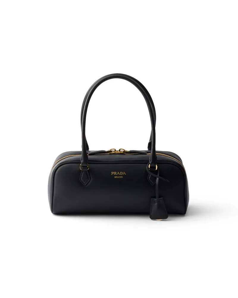 Prada Mittelgroße Henkeltasche Aus Leder, Damen, Schwarz Schwarz