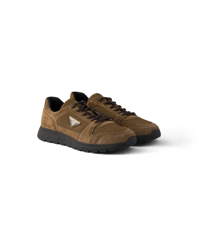 Prada Prax-sneaker Aus Wildleder Und Re-nylon, Herren, Hellbraun, Größe 7,5 Hellbraun