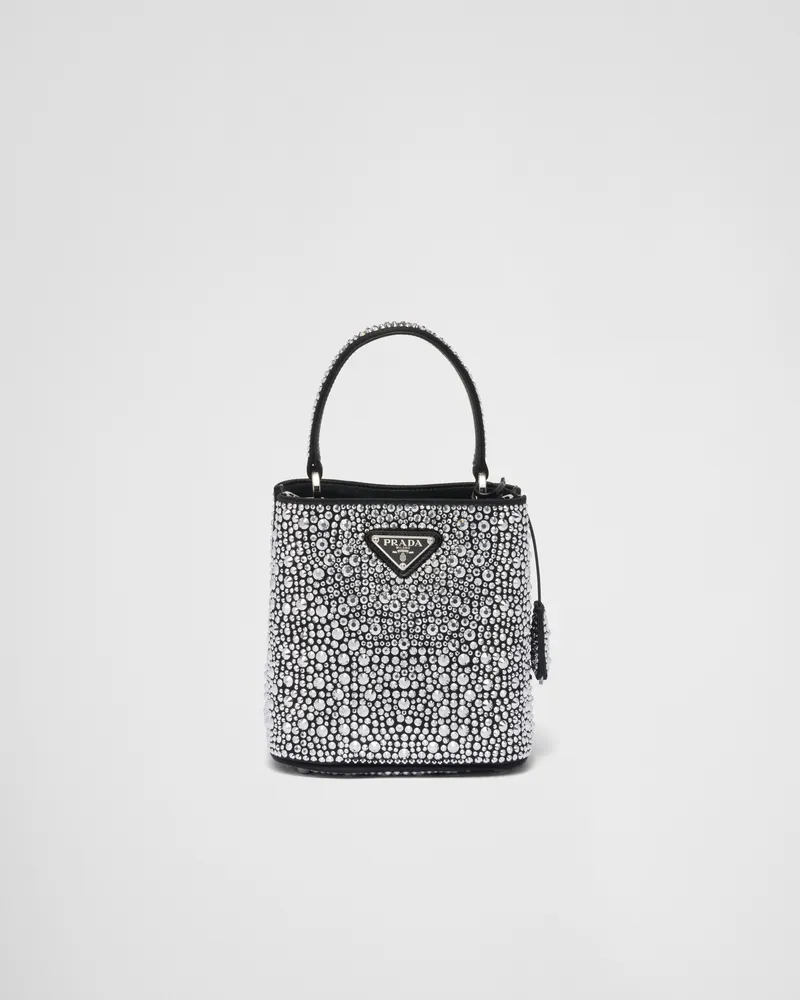 Prada Panier Tasche aus Satin mit Kristallen Metall