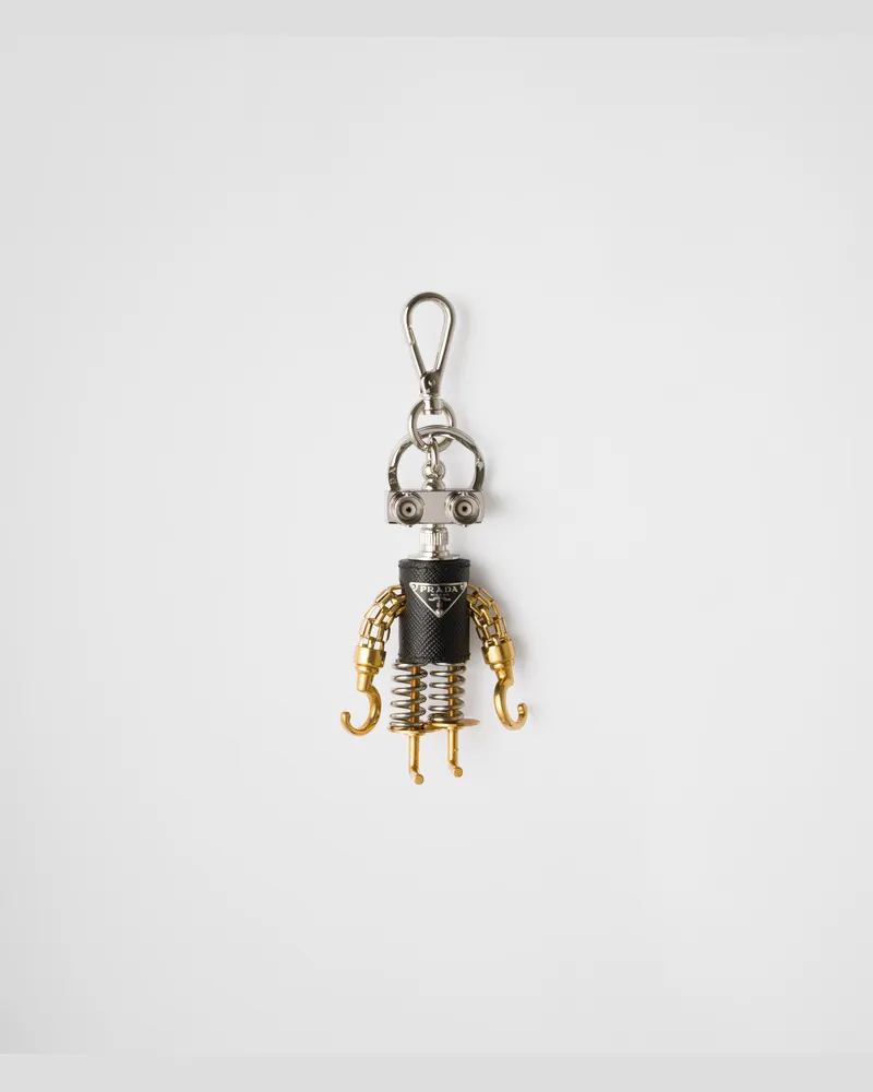 Prada Roboter-Taschenanhänger aus Saffiano-Leder Stahl