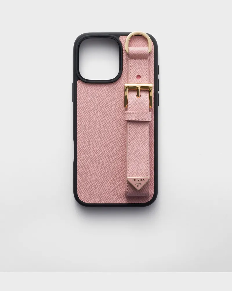 Prada Hülle für iPhone 16 Pro Max aus Saffiano-Leder Pfirsich