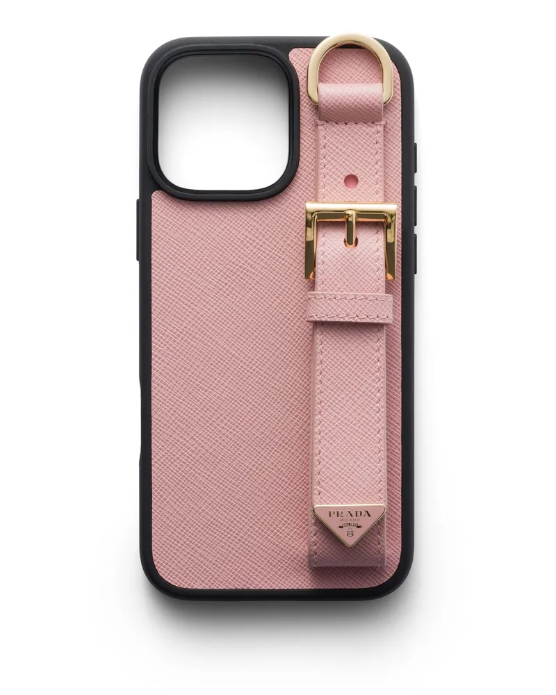 Prada Hülle Für Iphone 16 Pro Max Aus Saffiano-leder, Damen, Pfirsich Pfirsich