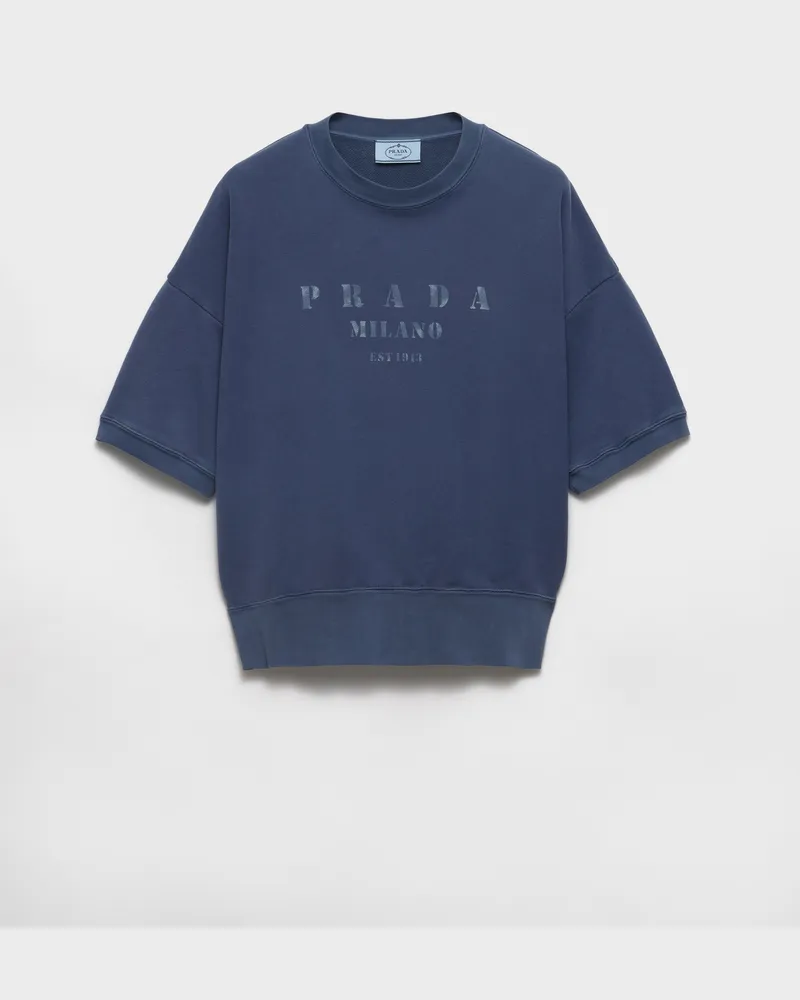 Prada Kurzärmliges Sweatshirt aus Baumwolle Marineblau