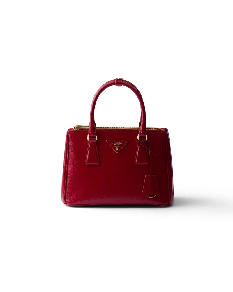 Prada Galleria Tasche Aus Patentiertem Saffiano-leder, Klein, Damen, Kirschrot Kirschrot