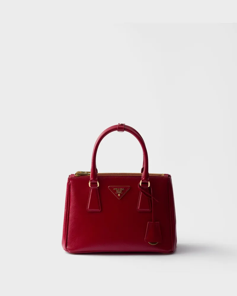 Prada Galleria Tasche aus patentiertem Saffiano-Leder, klein Kirschrot