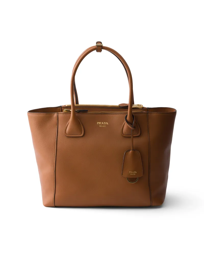 Prada Große Tote Bag Aus Leder, Damen, Cognac Cognac