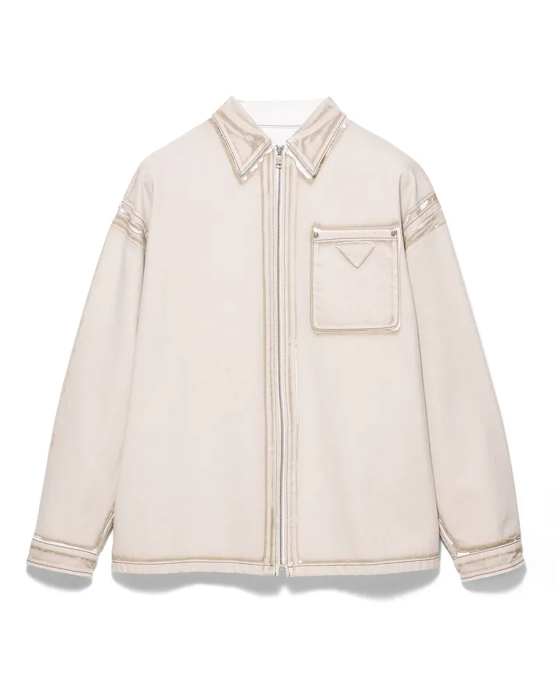 Prada Bull Denim Reißverschluss-hemd, Herren, Karamell, Größe Karamell