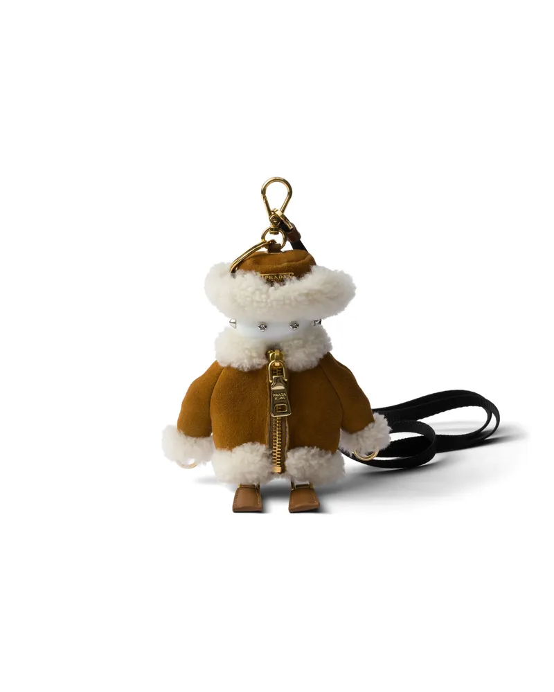 Prada Weicher Roboter-schlüsselanhänger Aus Lammfell, Damen, Honig Honig