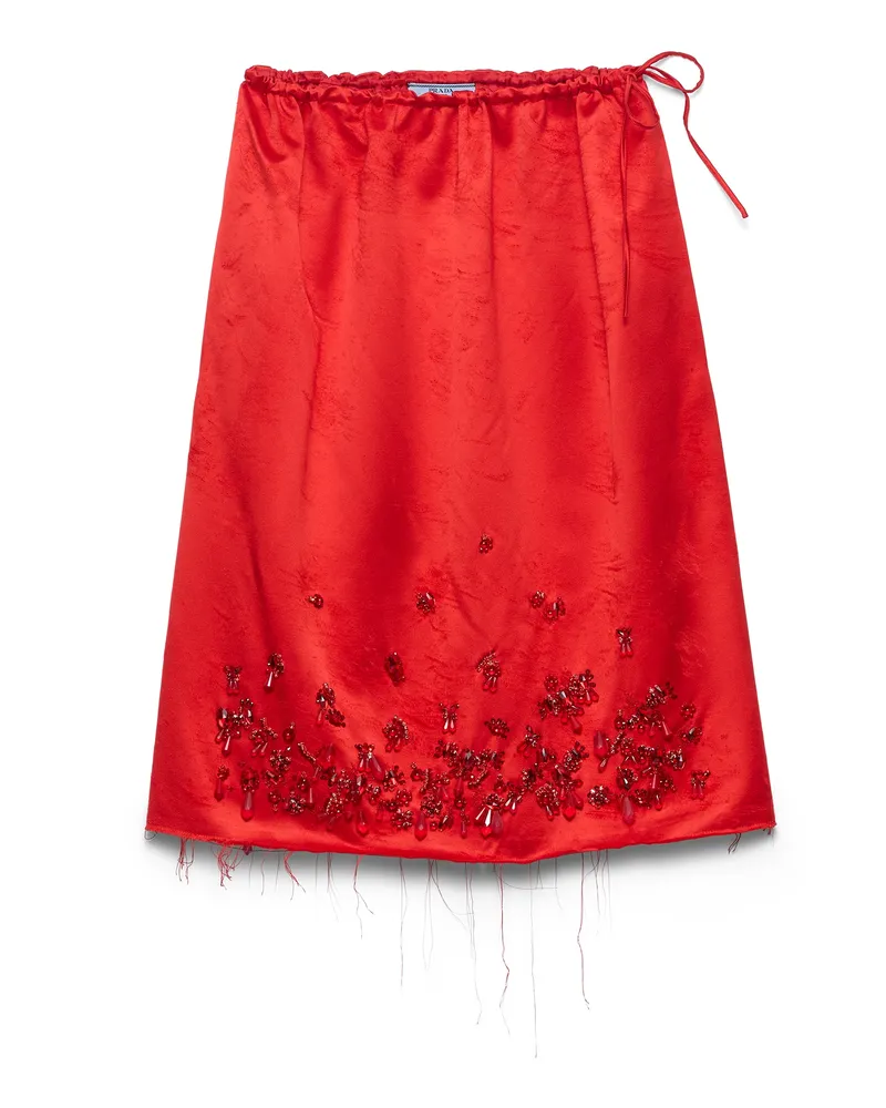 Prada Rock Aus Satin Mit Stickerei, Damen, Rot, Größe Rot