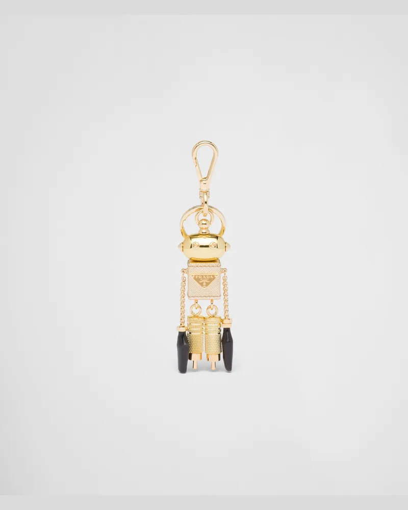 Prada Roboter-Taschenanhänger aus Saffiano-Leder Platin