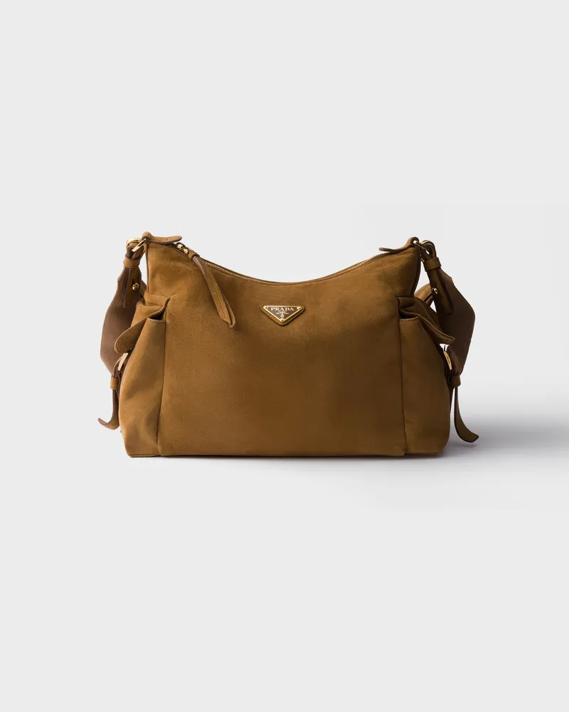 Prada Große  Explore Tasche aus Veloursleder Zimt
