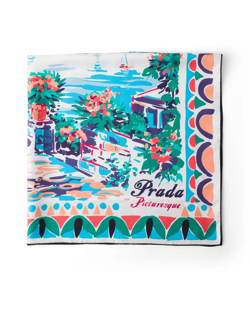 Prada Schal Aus Seiden-twill Mit Print, 90 x 90 cm, Damen, Meerblau Meerblau